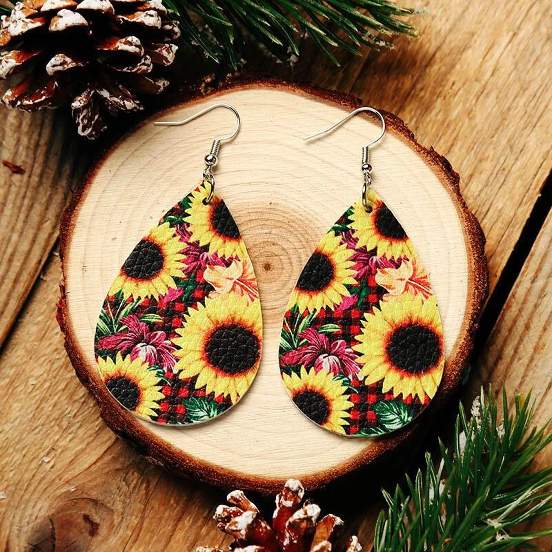 Floral and Plaid PU Leather Earrings