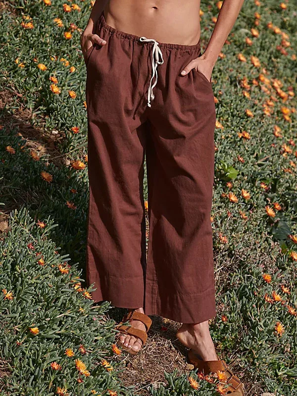elastic waist outdoor ladies cotton linen pants