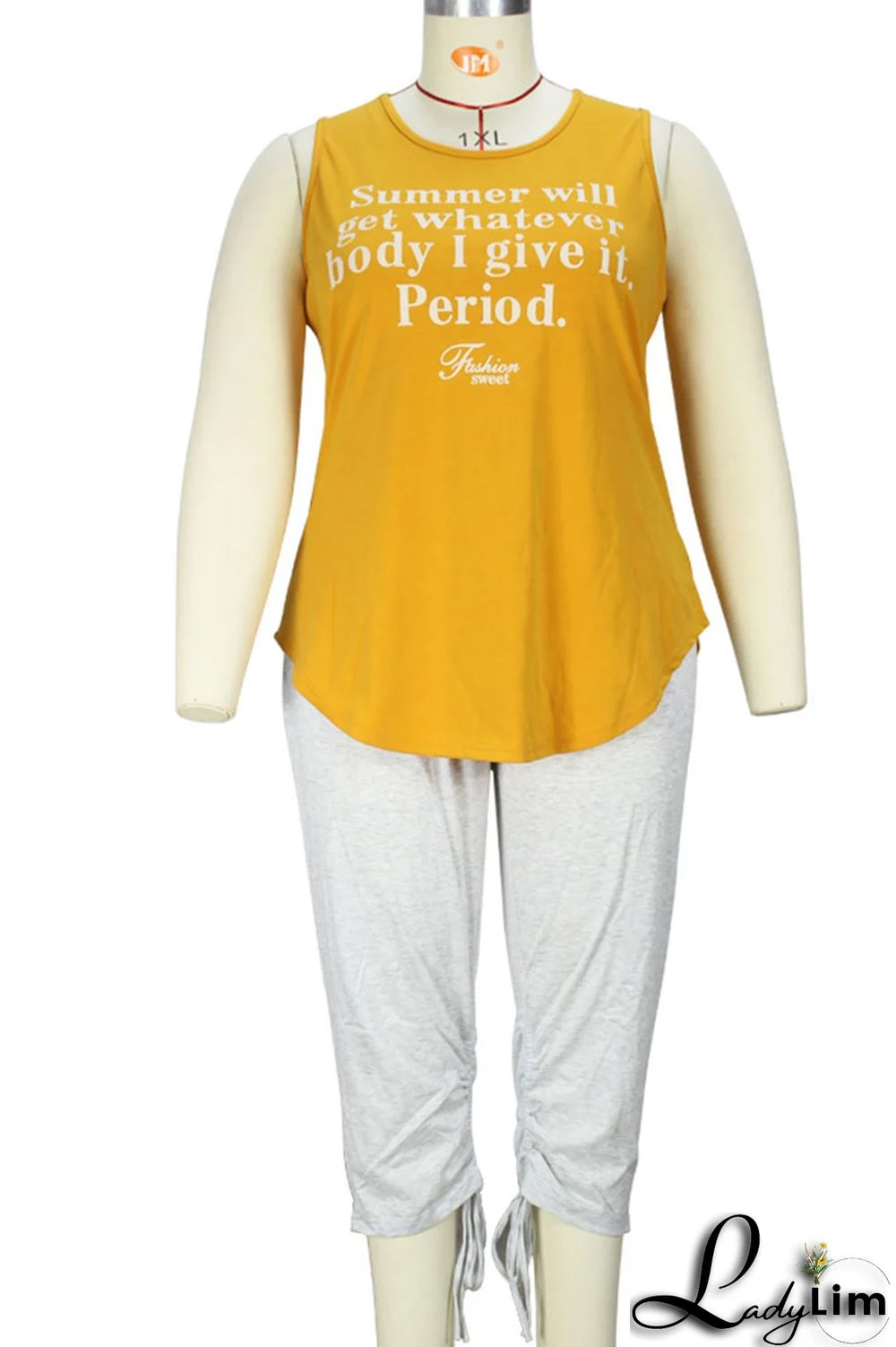 Yellow Casual Print Patchwork O Neck Plus Size Tops