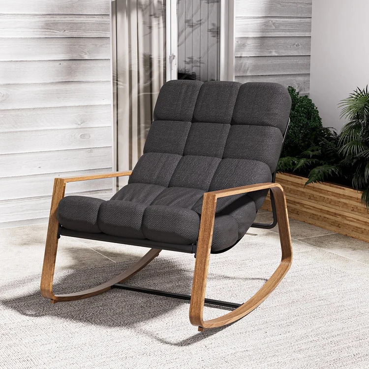 GRANDPATIO Outdoor Modern Rocking Chair with Water-Resistant Fabric & Walnut-Finish Legs