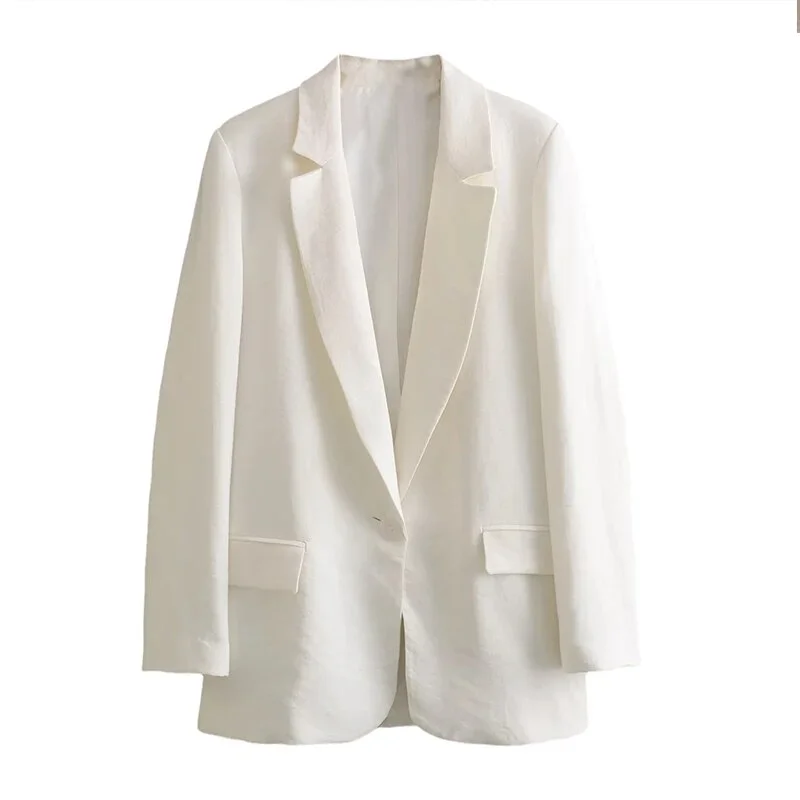 Pongl White Lapel Blazer Jacket For Women Elegant Long Sleeve Chic Suit Coats Female 2023 Solid Pocket Ladies Street Outerwear