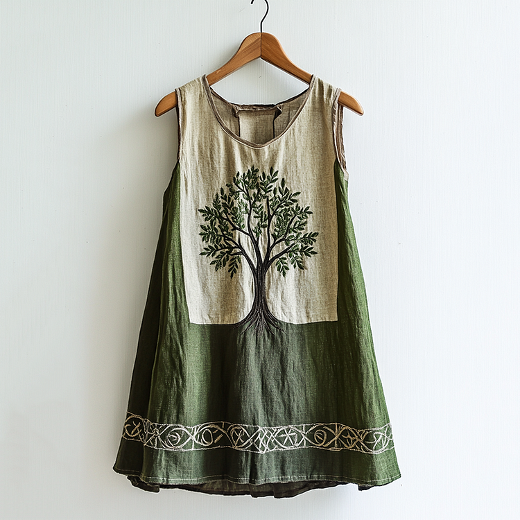 Women's Viking Tree Of Life Celtic Knot Pattern Art Linen Sleeveless Top