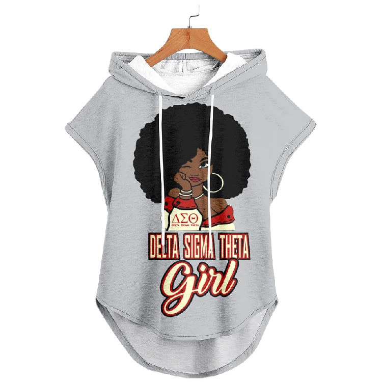 Girl Art Print Sleeveless Drawstring Hoodie