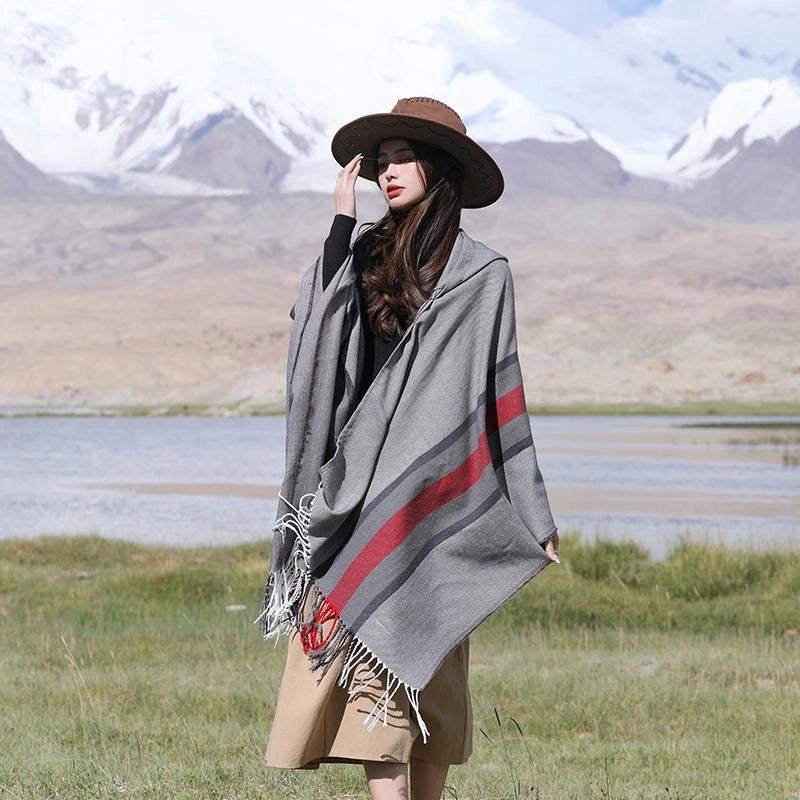 Ethnic Style Hooded Shawl Cloak Lijiang Xinjiang Tibet Northwest Tourism Wear Photograph Warm Outer Cape
