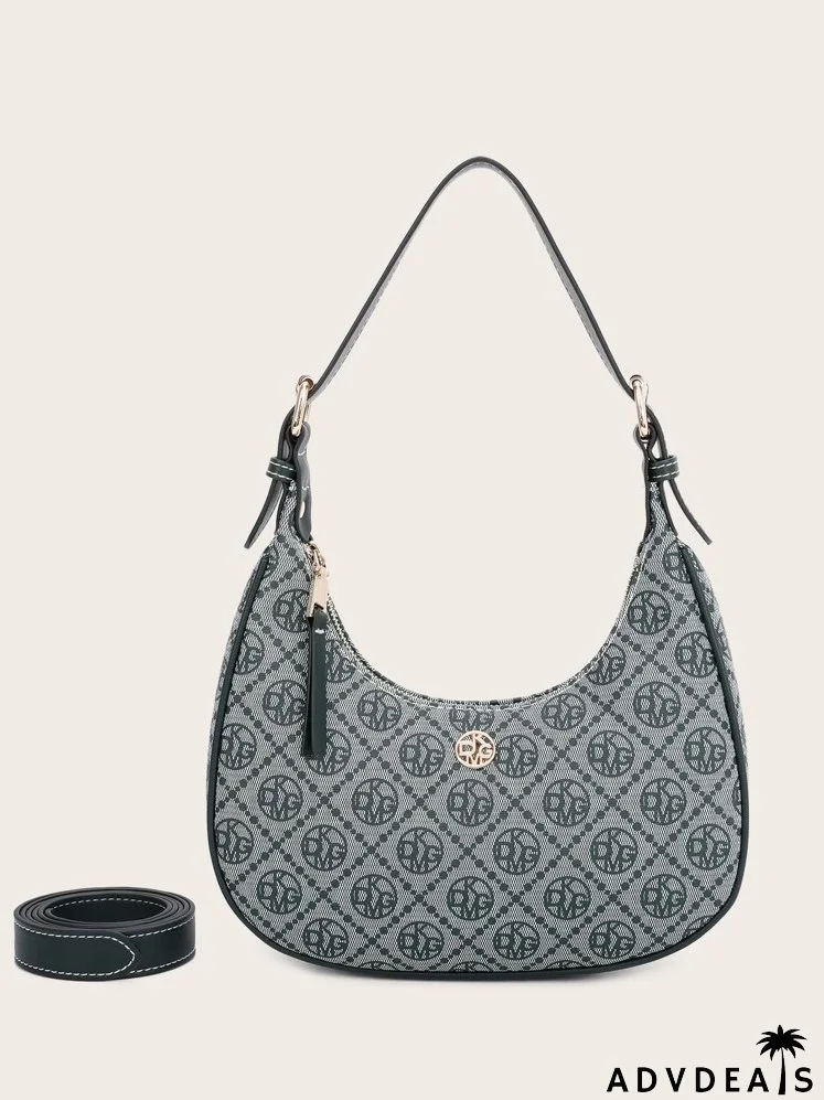 Letter & Geometric Graphic Saddle Bag