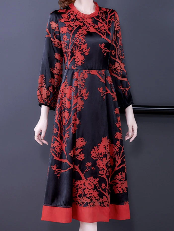 Fashion Mulberry Silk Red Jacquard Dress