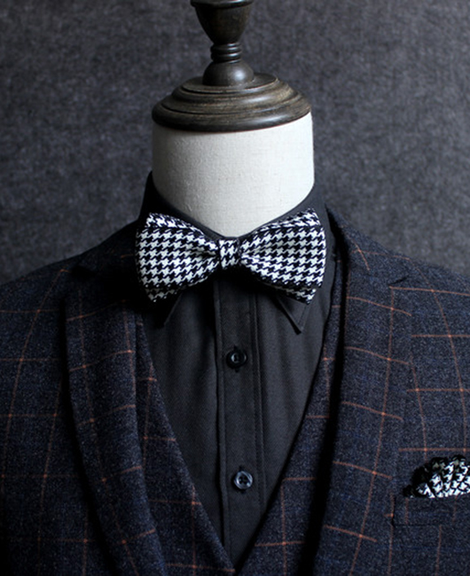 Wedding Houndstooth Double Layered Adjustable Bow Tie