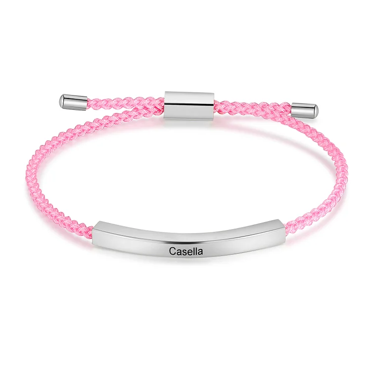 Pink+Silver-Personalized Stainless Steel Adjustable Bracelet, Custom Name Braided Bracelet for Her/Him