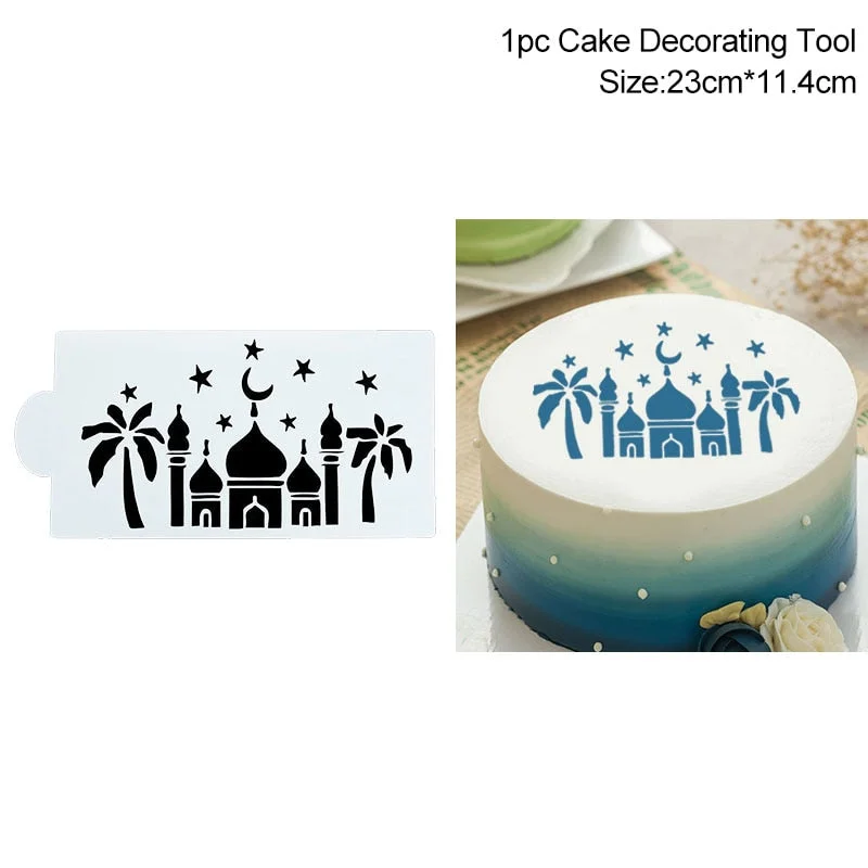 1Pc Ramadan Kareem Spray Stencils Birthday Cake Mold Decorating Tools Eid Mubarak Muslim Islamic Festival Party DIY Decorations