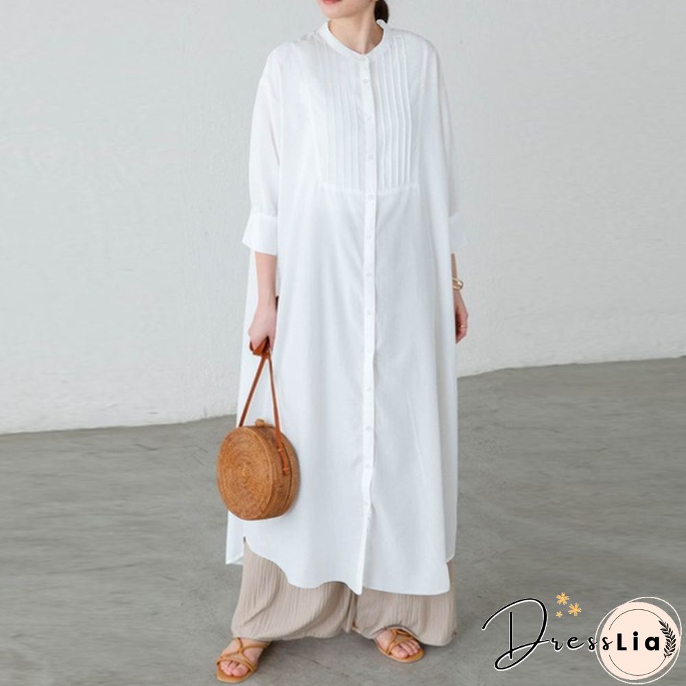 Ladies Spring Casual Kaftan Solid Sleeve Holiday Loose Top Pleated Long Dress Plus Size