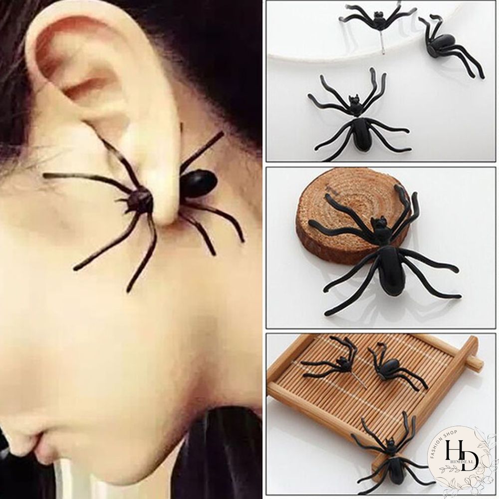 Pair Fashion Halloween Black Spider Stud Earrings Personality Double-sided Decoration
