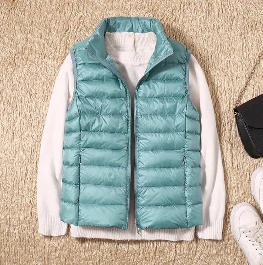 Ultra Light White Duck Down Women Vest short Jacket Autumn winter New Sleeveless Slim Portable Down Vest Coat Female Waistcoat