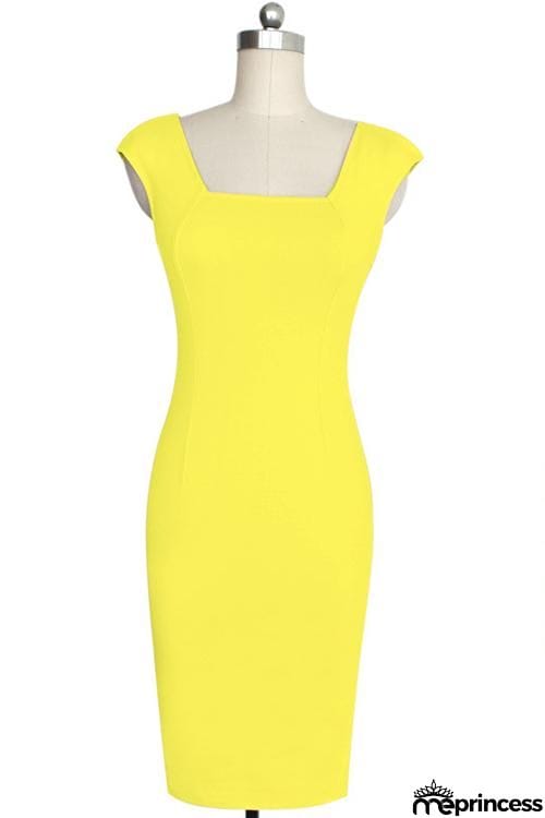 Square Neck Sleeveless Bodycon Dress