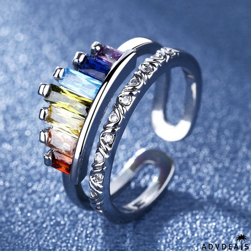 Fashion Opening Adjustable Rainbow Crown Ring