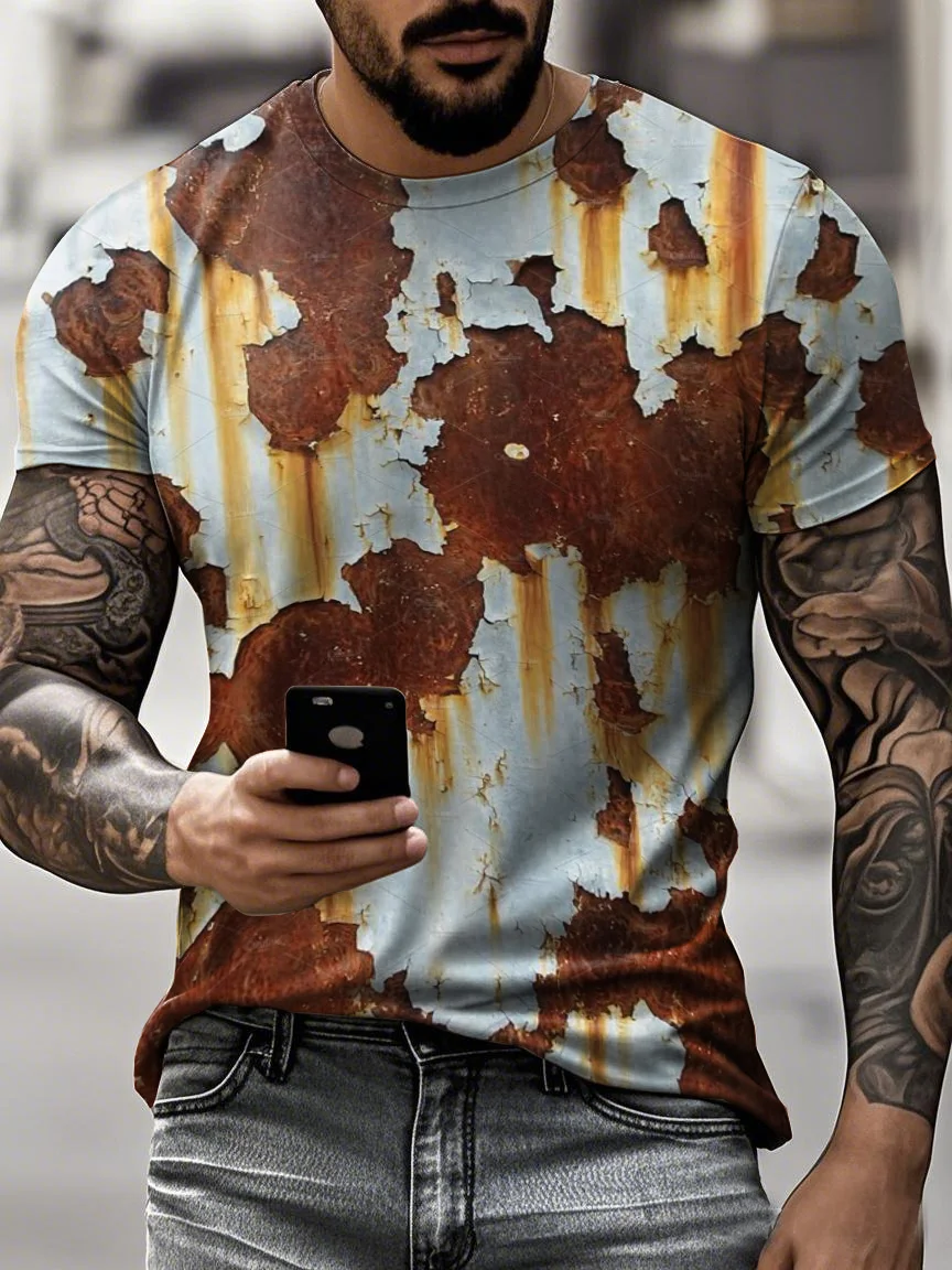 Men's Vintage Distressed Rust Print Short Sleeve T-Shirt