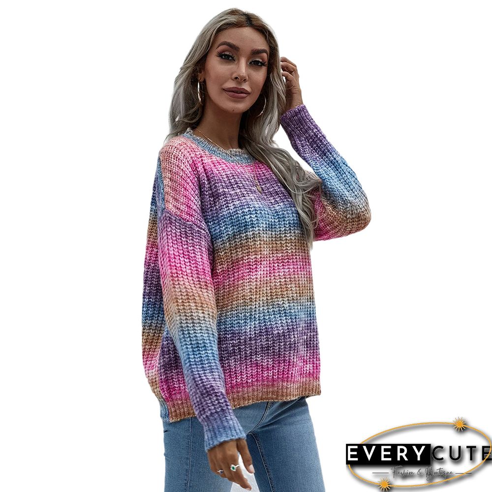 Purple Rainbow Striped Pullover Sweater