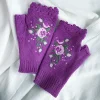 Gants chauds en tricot brod&eacute;s pour femmes