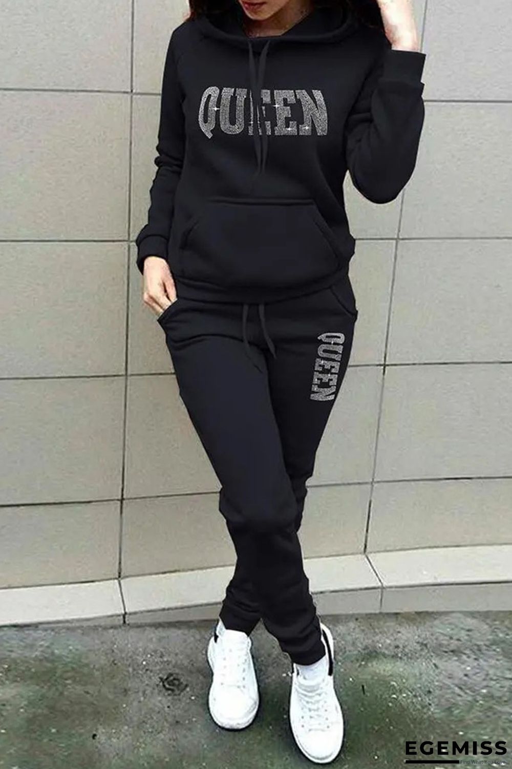 Black Casual Solid Patchwork Hot Drill Hooded Collar Long Sleeve Two Pieces | EGEMISS