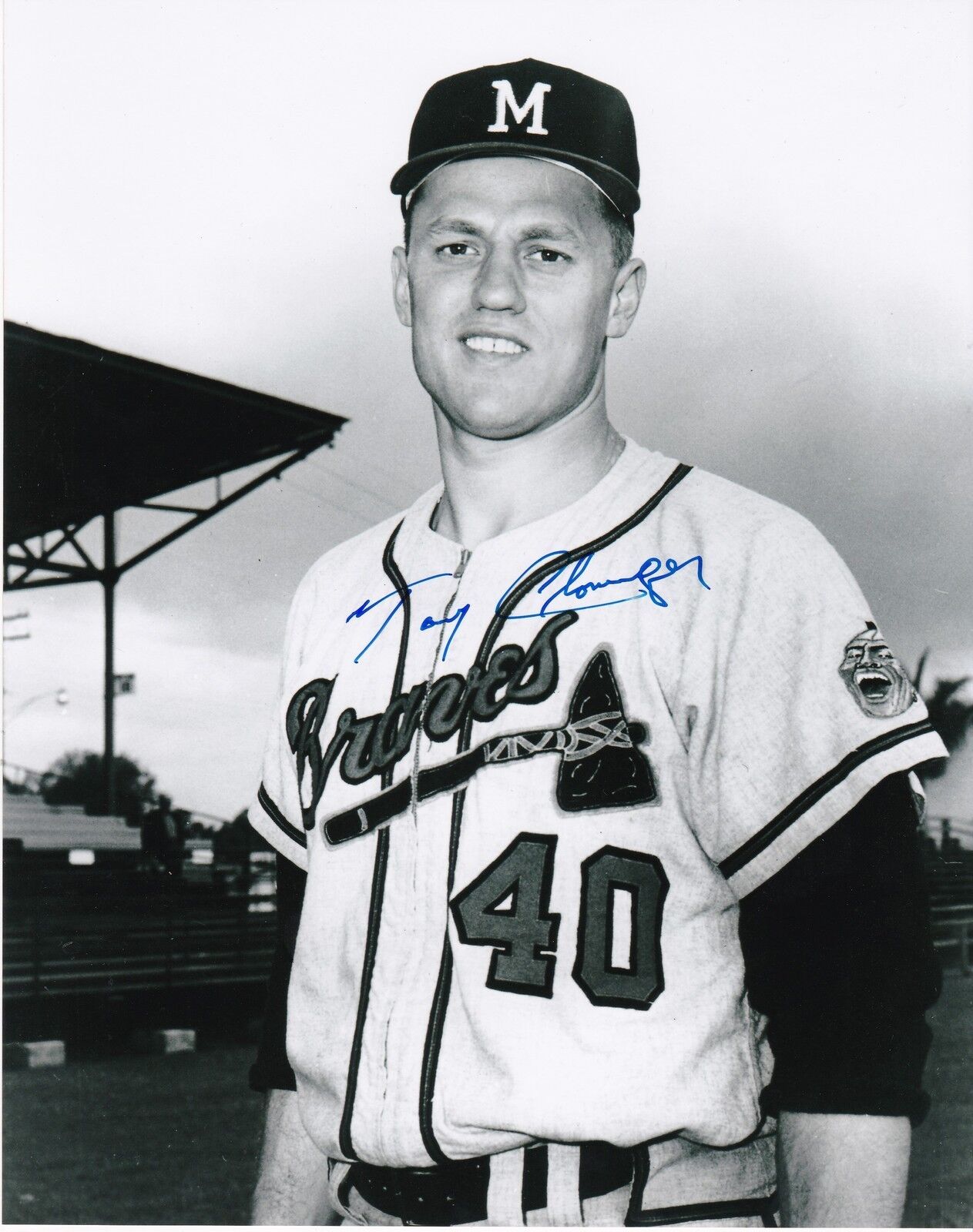 TONY CLONINGER MILWAUKEE BRAVES ACTION SIGNED 8x10