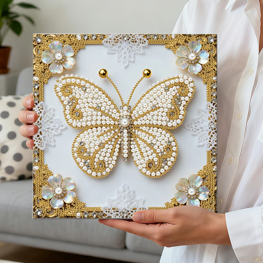 Butterfly DIY Pearl Diamond Art Kit for Adults Home Decor 25x25cm With Frame
