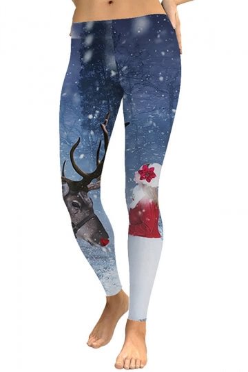 Christmas Reindeer Leggings Blue-elleschic