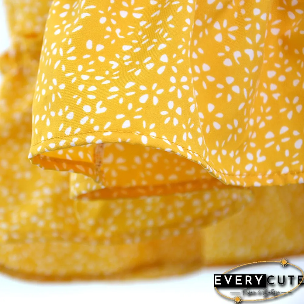 Yellow Floral Print A-Line Mini Skrit