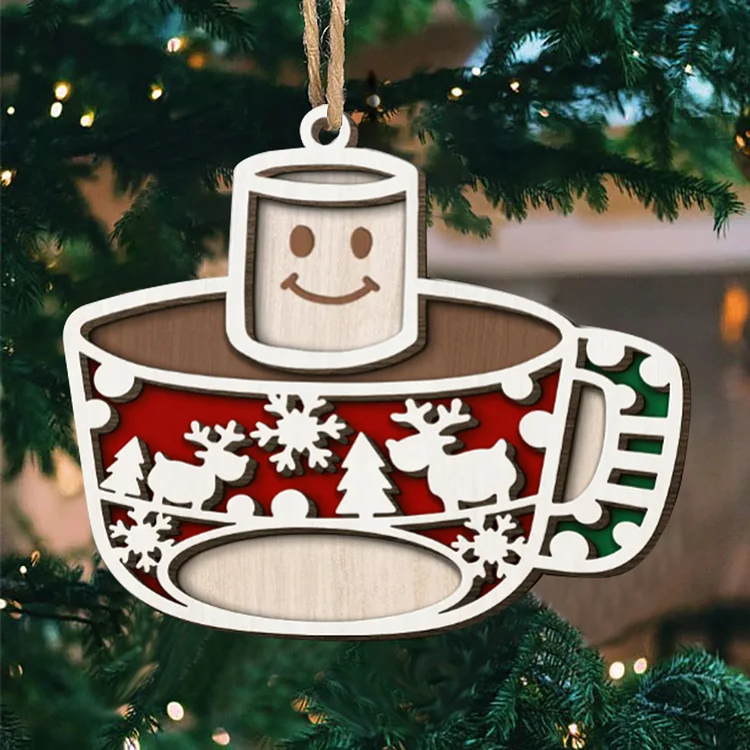 Christmas Family Ornament Custom 1 Name Coffee Cup Layered Wood Christmas Ornament