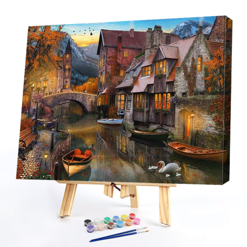 

50*40CM - Paint By Numbers - Riverside Town, 501 Original