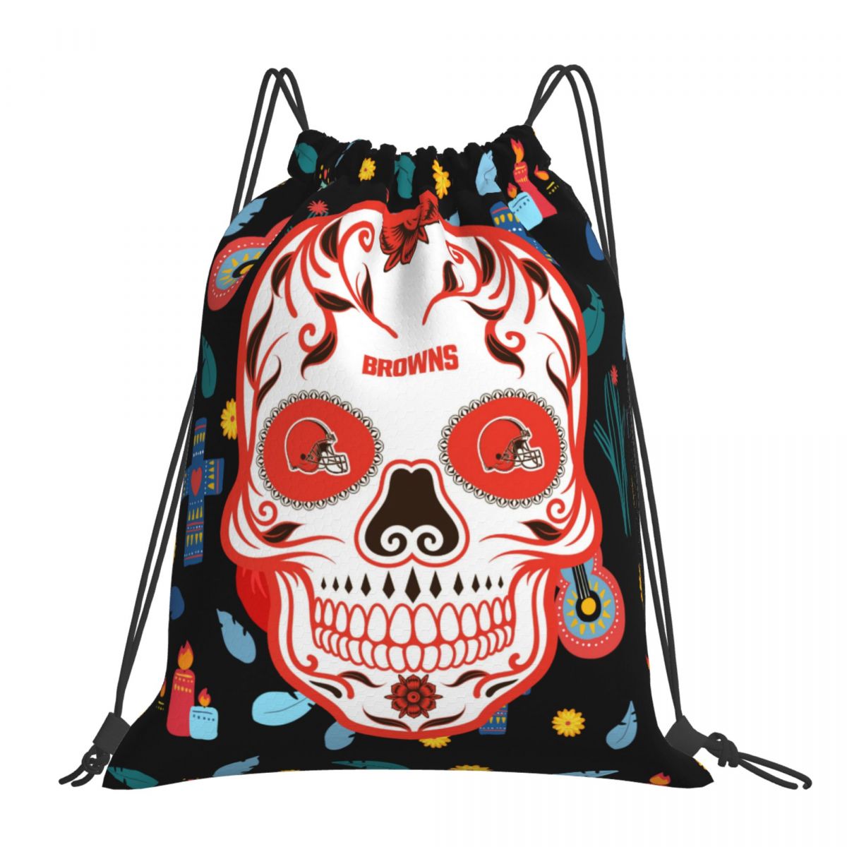 Cleveland Browns Skull Waterproof Adjustable Lightweight Gym Drawstring Bag