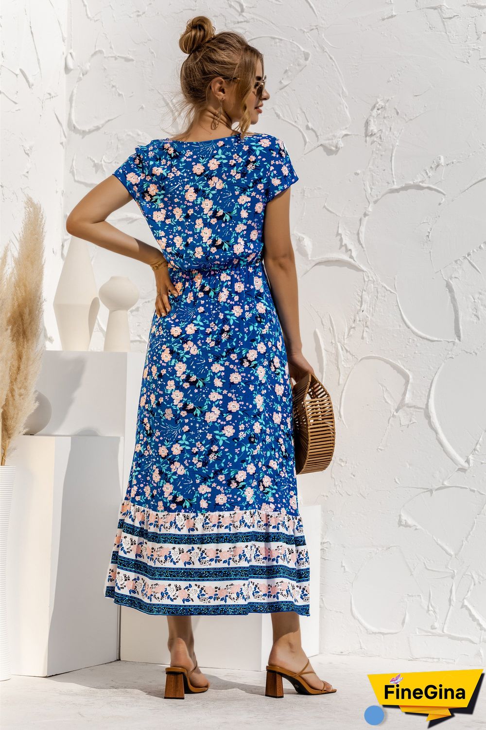 Short Sleeve V Neck Floral Maxi Dress