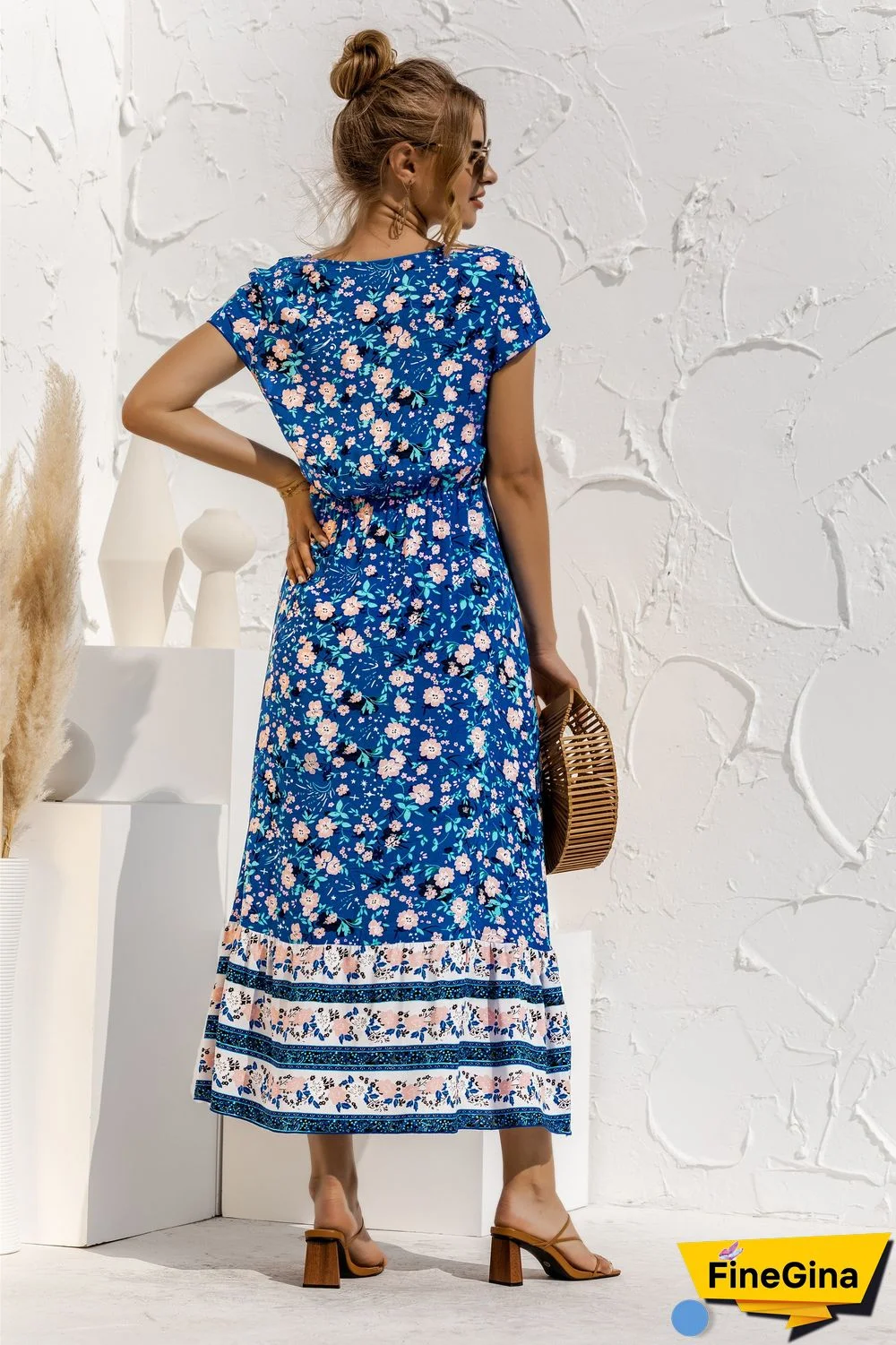 Short Sleeve V Neck Floral Maxi Dress