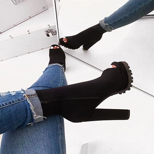 Comemore Women Shoes Ankle Boots Woman Sexy High Heels Pattern Zip Shoes Ladies Red Black Female Open Toe Women's Sock Boots 43