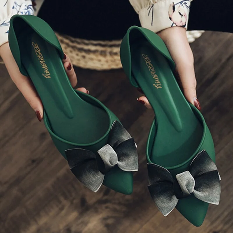 Elegant Women Shoes Butterfly-knot Pumps Summer Drill Ladies Pointed Toe Shallow Jelly Shoes Low Heel Office Female Footwear