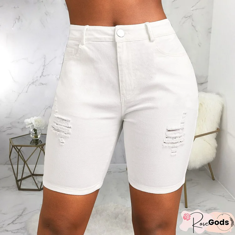 Fashion High Waist Denim Holes Short