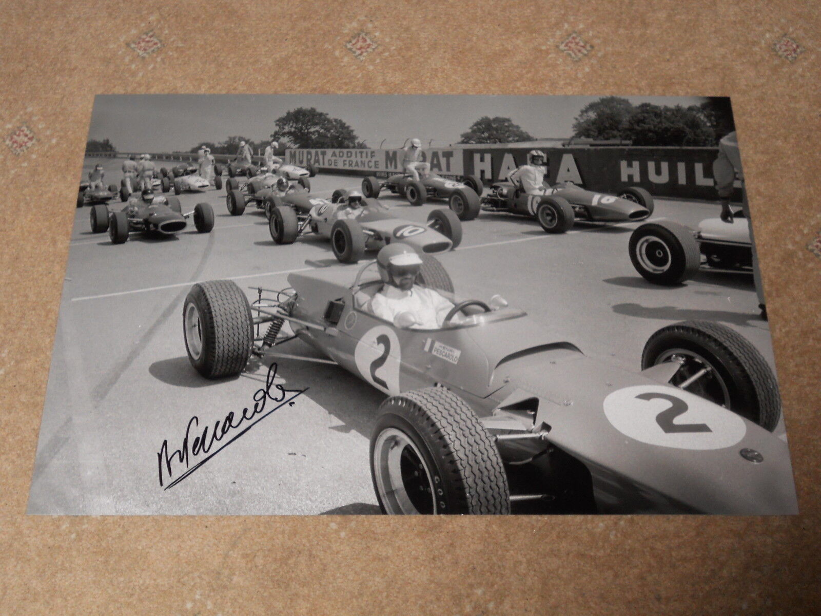 Henri Pescarolo Hand Signed 1967 Montlhery F1 Photo Poster painting Large.