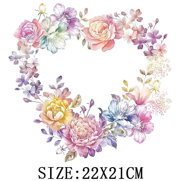 Beautiful Flowers Thermal Sticker On T-shirt DIY Washable Patches On Clothes Funny Design Iron On Transfer For Hoodies Bag Decor