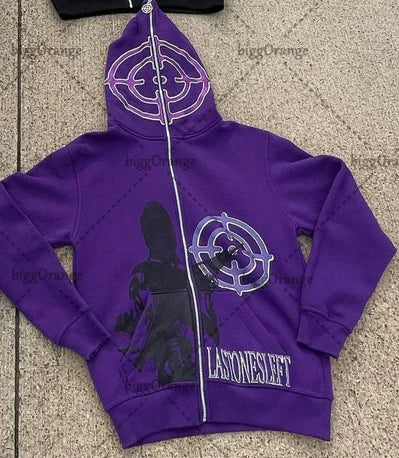 Llyge 90s Streetwear American street fashion jacket target character print oversized sweatshirt women Y2K retro Harajuku casual zipper hoodie men llyge