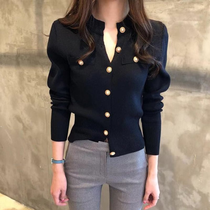 Fashion Women Cardigan Sweater Autumn Knitted Long Sleeve Short Coat Casual Single Breasted Korean Slim Chic Ladies Top 17375