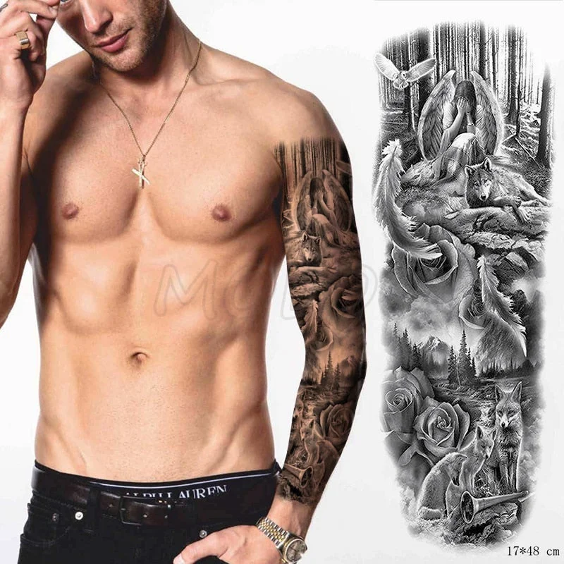 Waterproof Temporary Tattoo Sticker Full Arm Large Virgin Cross Tatoo Stickers Flash Fake Tattoos for Men Women