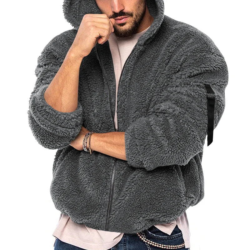 Fleece Warm Hooded Zipper Casual Jacket