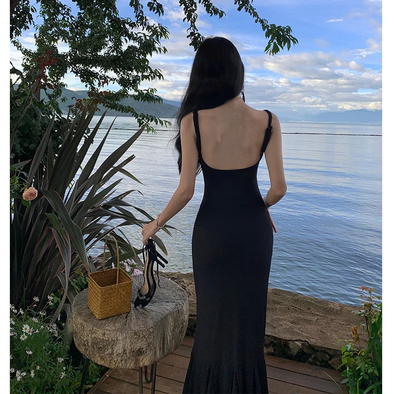 Zingj Zingj Shot Show Back Atmosphere Feeling Sling Dress Female Design Sense French Temperament Show Thin Fish Tail Dress Clear Cold Wind