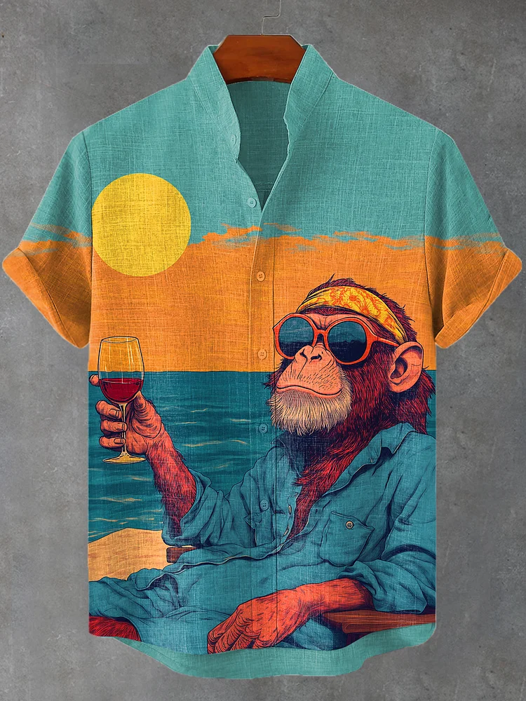 Men's Hippie Soul Monkey Red Wine Seaside Art Print Shirt