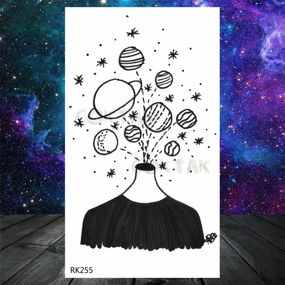 Lovely Small Planets Temporary Tattoos Realistic Sheets Body Art Arm Tattoos Paper For Adult Kids Fake Waterpoof Tattoo Sticker
