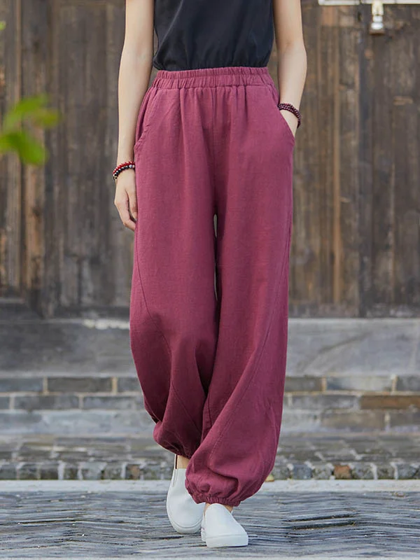 Vintage Loose Solid Color Elasticity Waist Lantern Pants