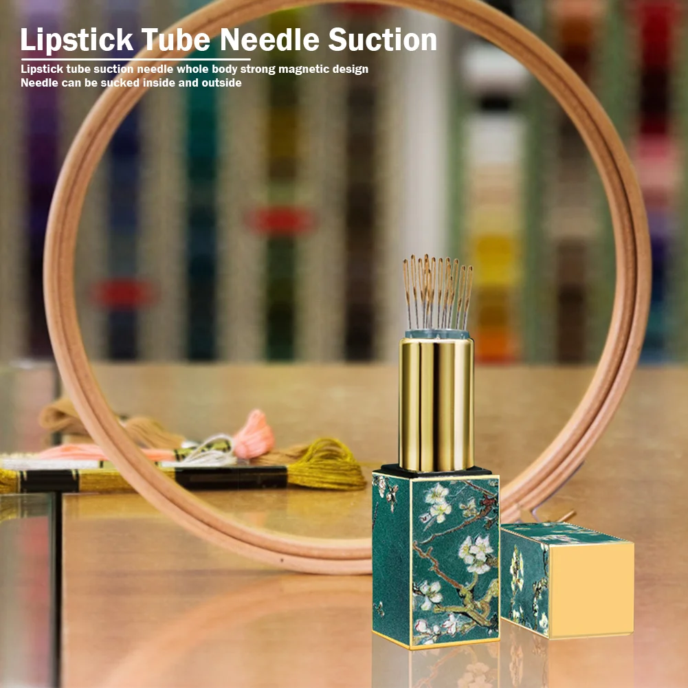 Lipstick Pin Cushion Retractable Sewing Needle Case 3D Oil Painting Tube