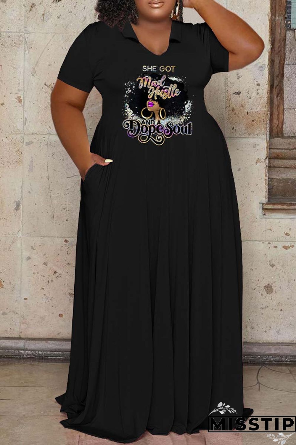 Pink Casual Print Basic O Neck Short Sleeve Dress Plus Size Dresses