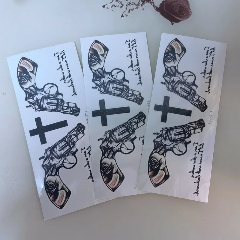 2021 Dark Style Gun Sexy Chest Temporary Tattoo Stickers Star Cross Full Body Waterproof Art Deco Men and Women Tattoo Stickers