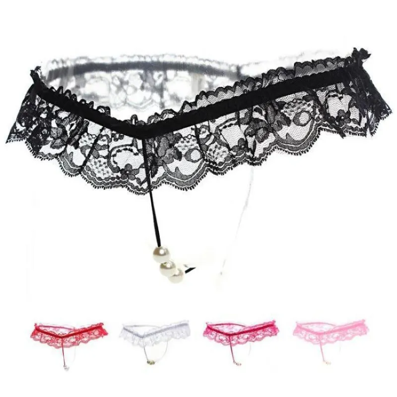 Churchf Sexy De Pup Lace Women's T-Thing Thong Trousers Pearl Panties Massage Lingerie Open-File Underwear T-Perspective Women
