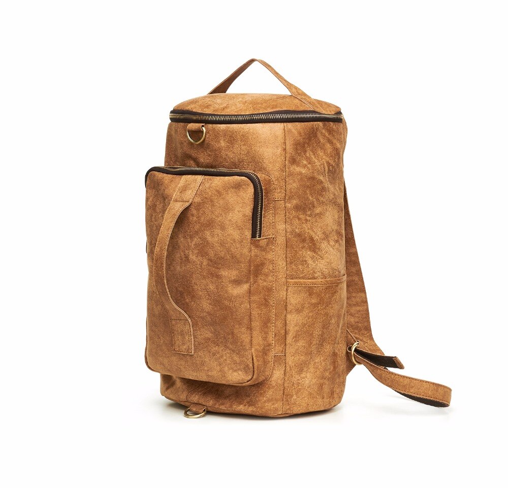Front Display of Woosir Genuine Leather Cylindrical Backpack 