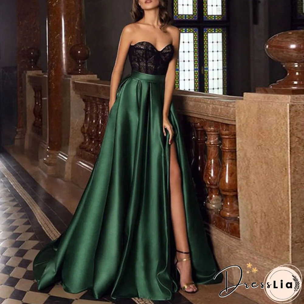 Women Elastic High Waist Split Hem Long Skirt Stain Solid Color Pleated Loose Party Beach Umbrella Skirt Plus Size